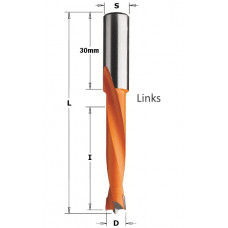 Drevelboor met volhardmetaal boorpunt L=77mm D=5 S-10x30 links Drevelboor met volhardmetaal boorpunt L=77mm D=5 S-10x30 links