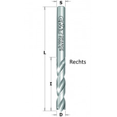 Spiraalboor HM met voorsnijders en centreerpunt 2.5mm rechts