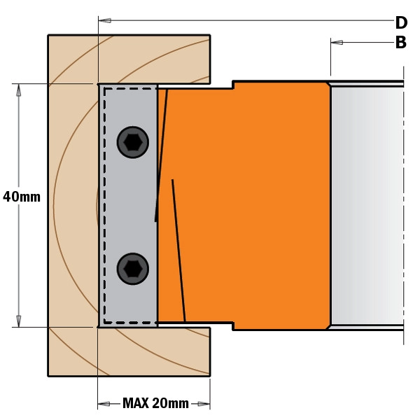 Tekening met maten van CMT Orange Tools gecombineerde sponning- profielfrees