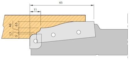 Tekening met maten van de Bossingpaneel frees - Bossing freeskop 2021C
