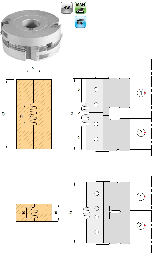 Verstek- verlijmfrees verstelbaar van 16 tot 63 mm 716