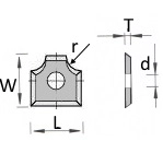 Tekening met maten van profielmes met binnenradius voor Holzher kantenlijmers