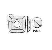 Tekening vierkant keermes met maataanduiding voor keermes z=4 met radius snijkant en verzonken gat